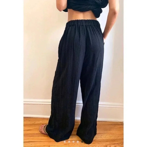NWT Free People Banita Set Linen Two Piece Matching Pants Top Strapless Black XS - Picture 5 of 9
